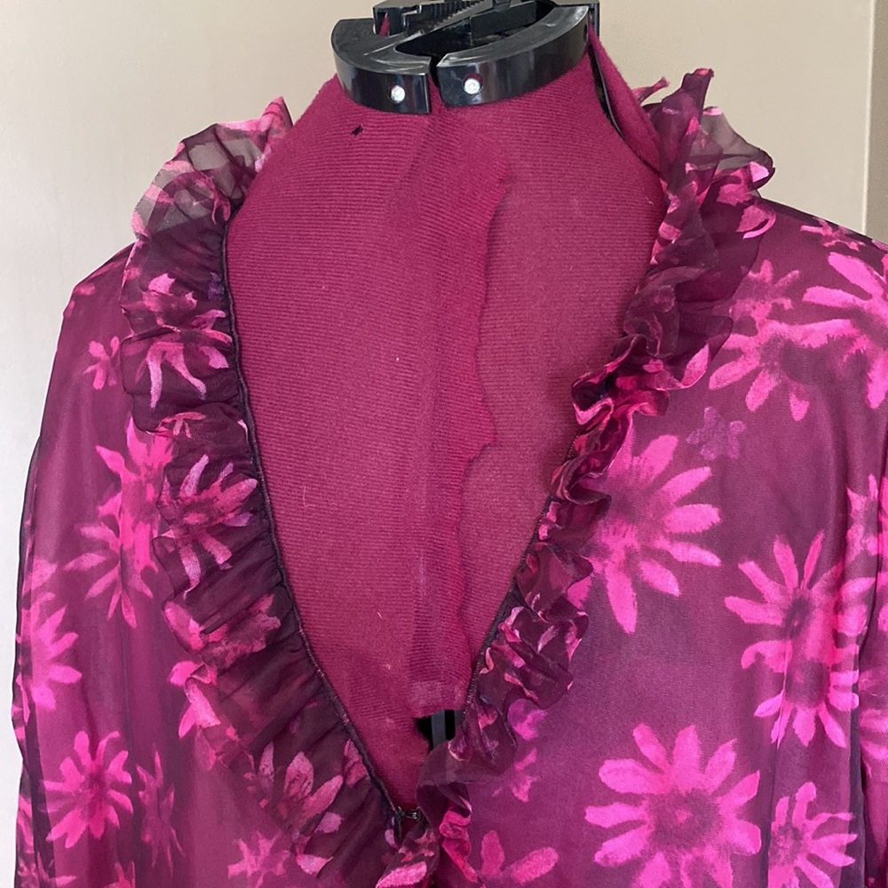 Habella Floral Print Sheer Ruffled Robe (Size S) - Picture 7 of 10
